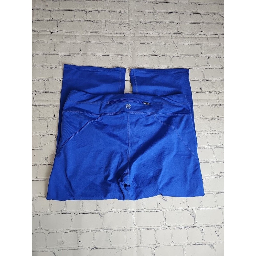 Athleta Large Leggings Blue Zip Back Pocket Logo Yoga Workout Cropped